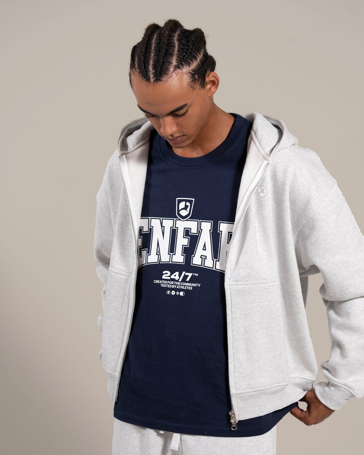 ENFAF Club™ Hoodie oversize algodón premium gris vigoré