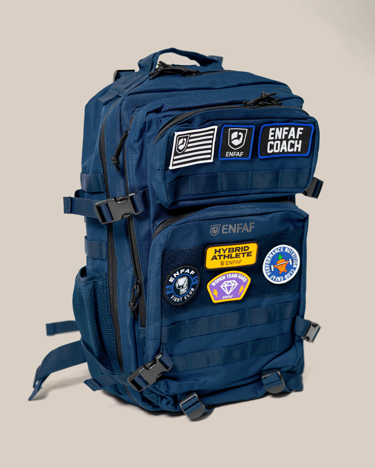 Mochila de gimnasio ENFAF Gear de 45 L en azul marino, vista en perspectiva